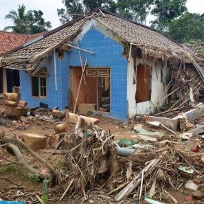 A structure demolished by natural disaster.