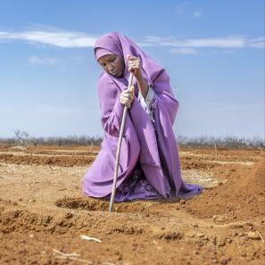 Kenyan woman works to restore rangeland.